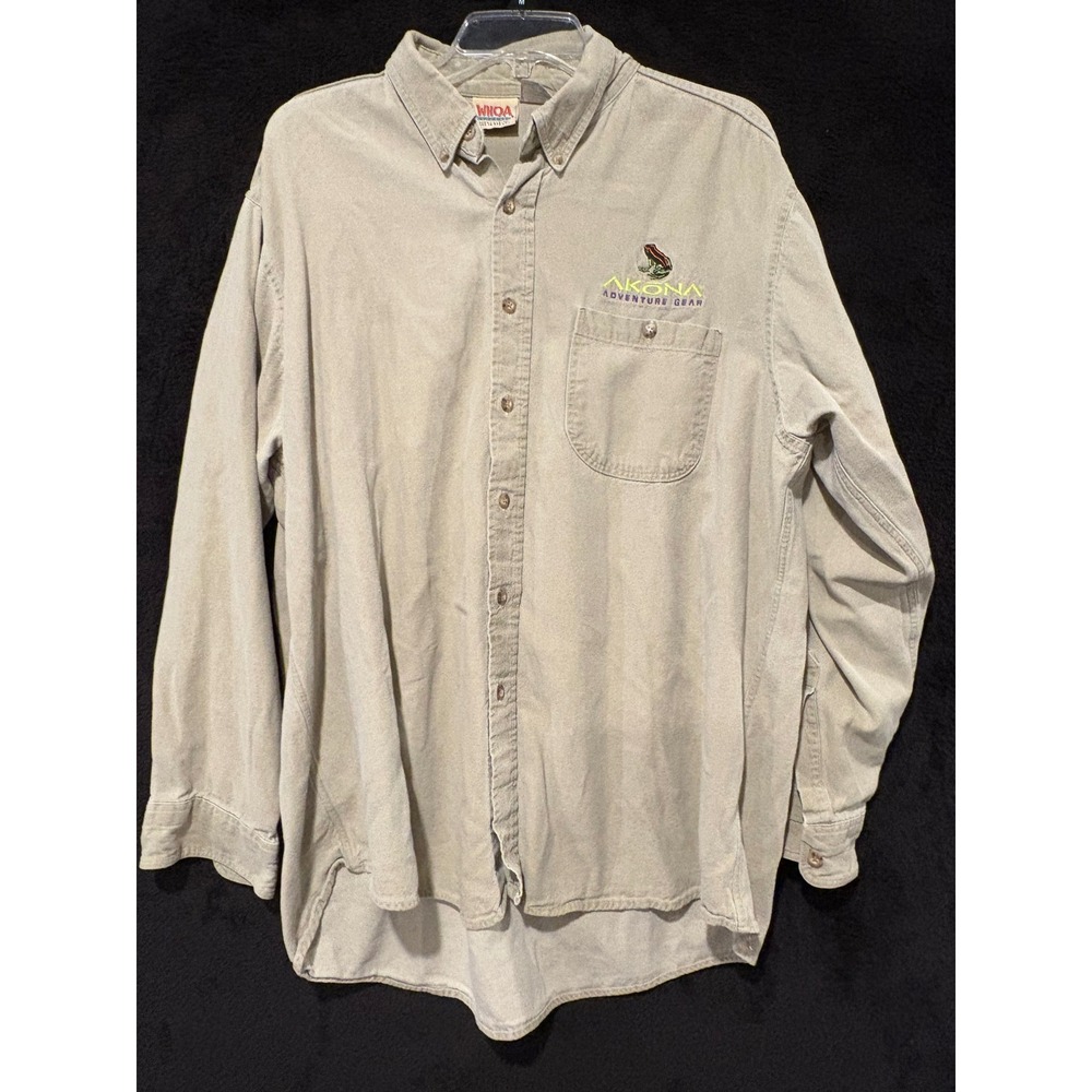 WHOA Apparel Akona Adventure Gear Frog‎ Embroidered Button Up Shirt XL